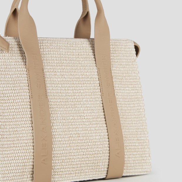 Sneakers Alexander Smith jane medium borsa a spalla con tracolla in rafia e manico sabbia - 5