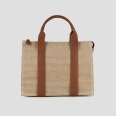 Jane Medium borsa a mano con tracolla in rafia e manico marrone