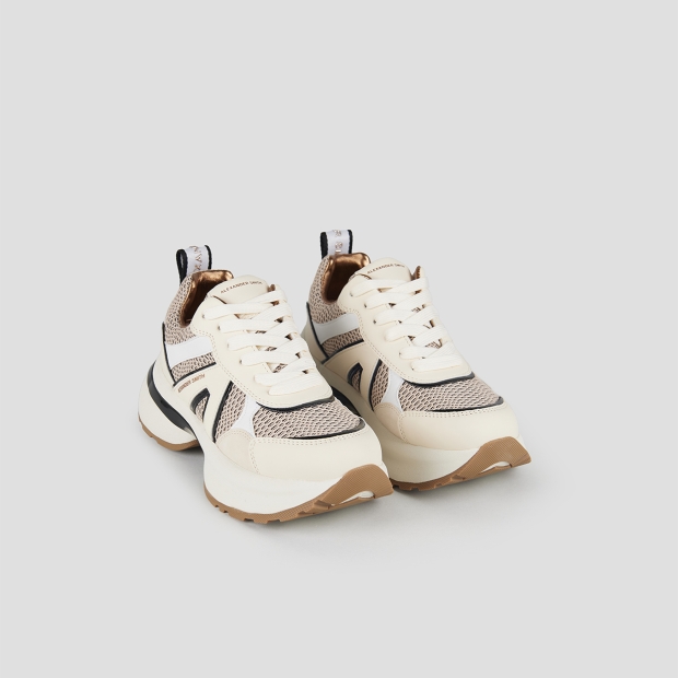 Sneakers Alexander Smith victoria donna in pelle beige e mesh pesca con dettagli neri - 4