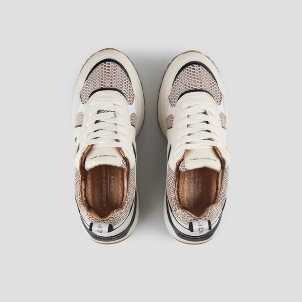 Sneakers Alexander Smith victoria donna in pelle beige e mesh pesca con dettagli neri - 6