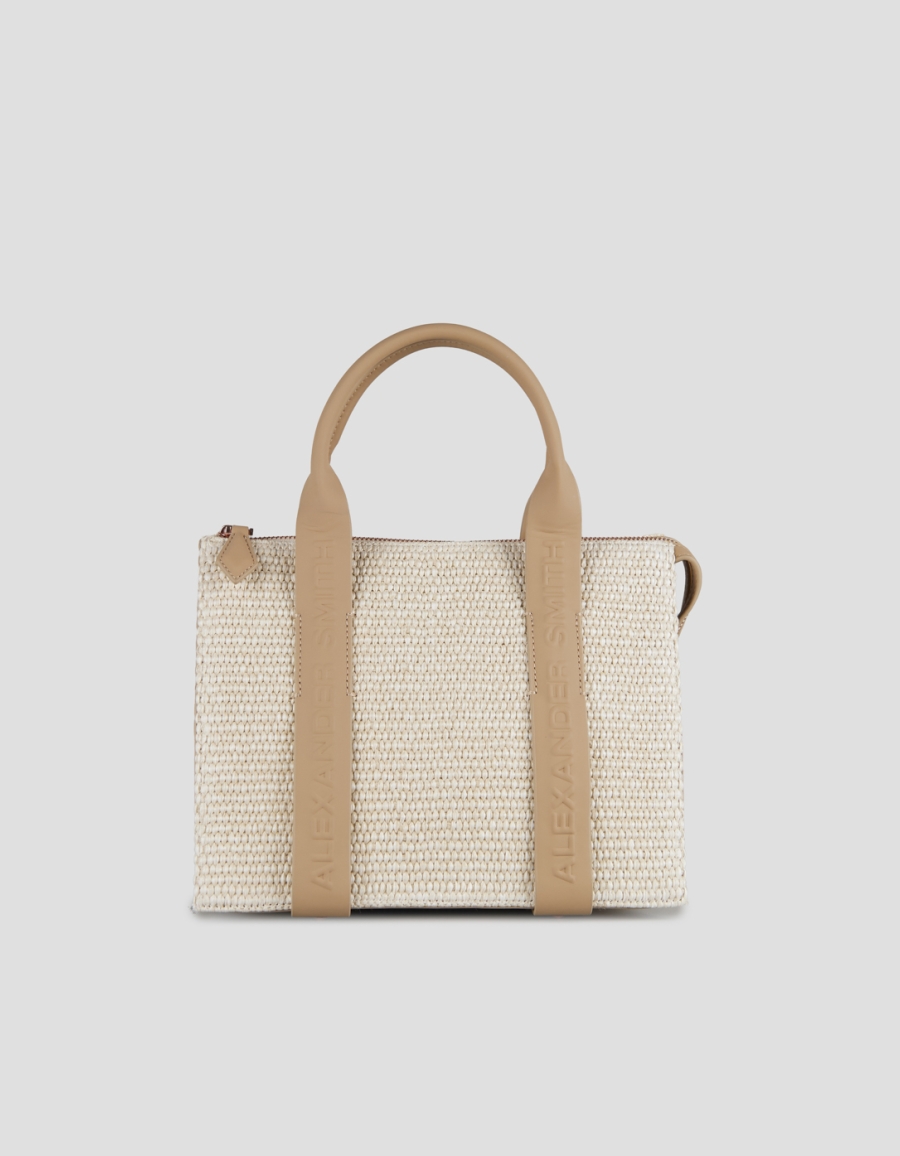 Sneakers Alexander Smith jane small borsa a mano con tracolla in rafia e manico sabbia - 1