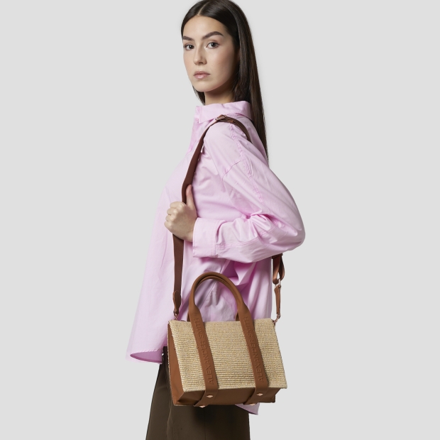 Sneakers Alexander Smith jane small borsa a mano con tracolla in rafia beige e manico marrone - 2