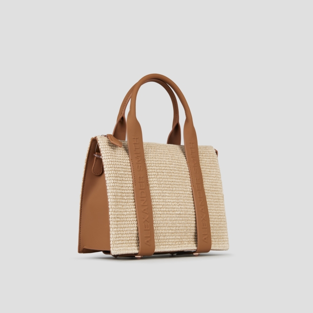 Sneakers Alexander Smith jane small borsa a mano con tracolla in rafia beige e manico marrone - 3