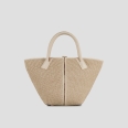 Lauren Medium borsa a mano con tracolla in rafia beige e manico intrecciato sabbia
