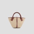 Lauren Small borsa a mano con tracolla in rafia beige e manico intrecciato marrone