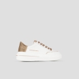 Lancaster Donna in pelle bianca e tallone con strass marroni