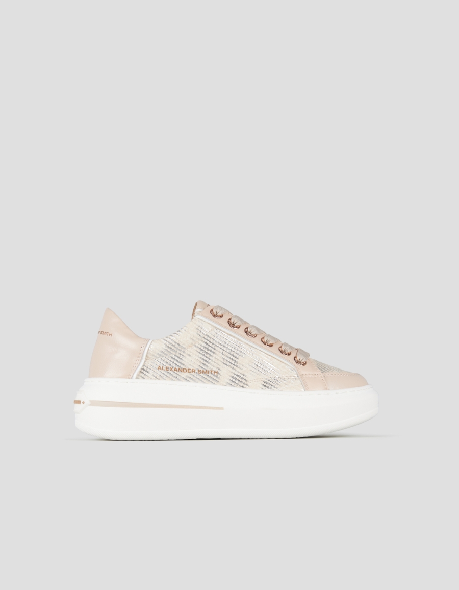Sneakers Alexander Smith lancaster donna in pelle beige con inserto in laminato nuvolato - 1