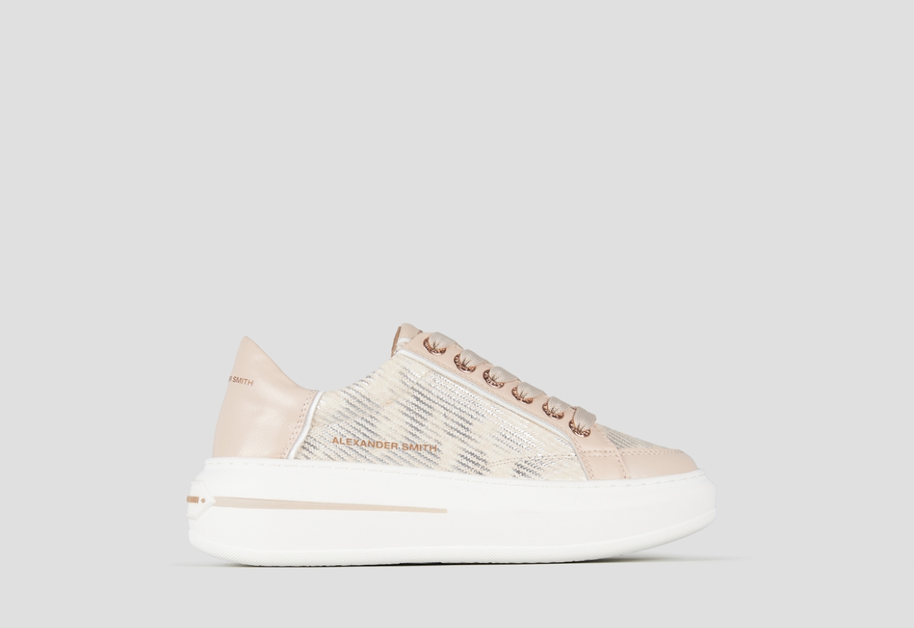 Sneakers Alexander Smith lancaster donna in pelle beige con inserto in laminato nuvolato - 1