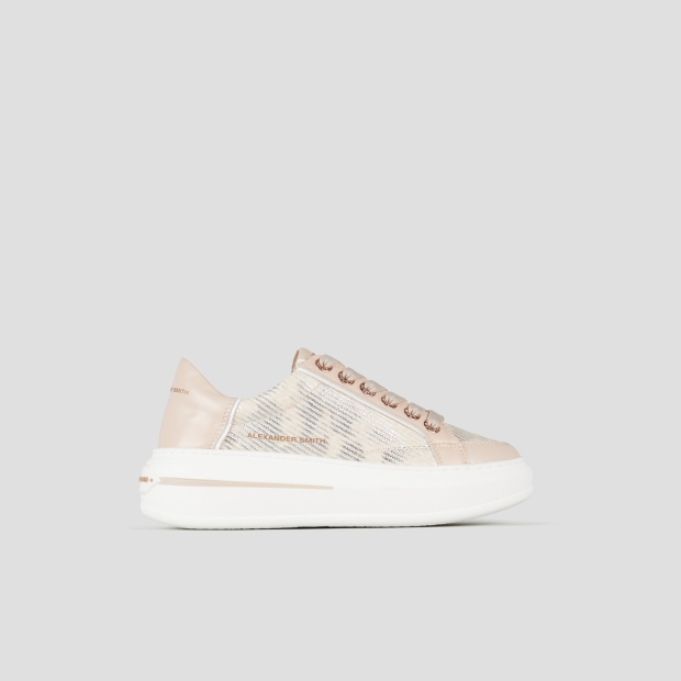 Sneakers Alexander Smith lancaster donna in pelle beige con inserto in laminato nuvolato - 1