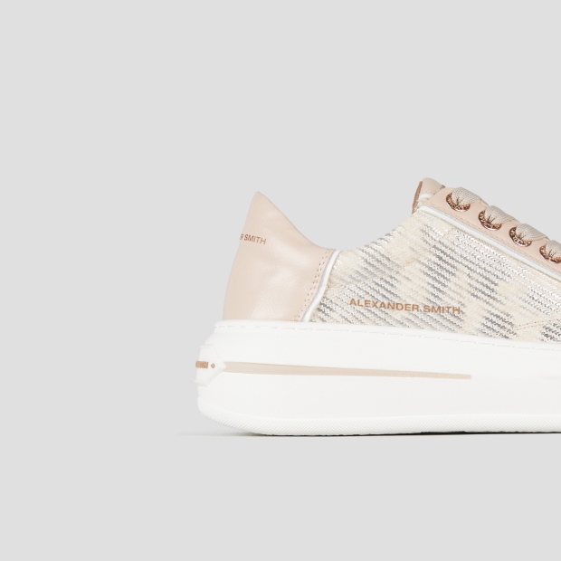 Sneakers Alexander Smith lancaster donna in pelle beige con inserto in laminato nuvolato - 3