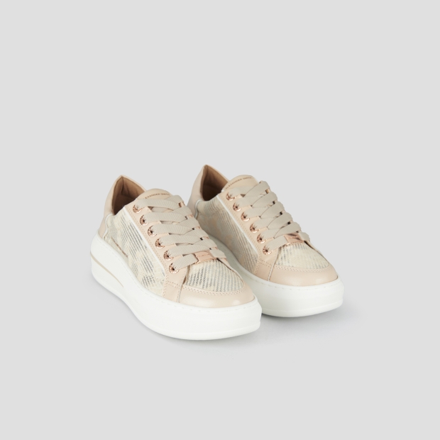 Sneakers Alexander Smith lancaster donna in pelle beige con inserto in laminato nuvolato - 4