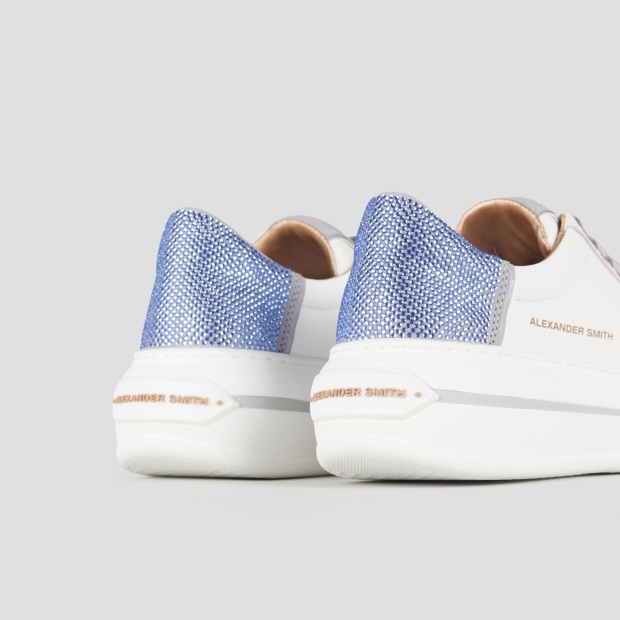 Sneakers Alexander Smith lancaster donna in pelle bianca e tallone con strass azzurri - 5
