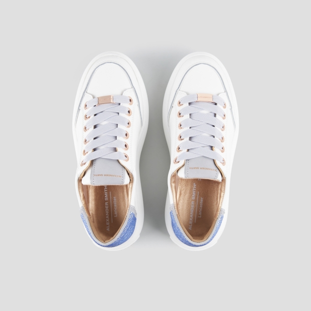 Sneakers Alexander Smith lancaster donna in pelle bianca e tallone con strass azzurri - 6