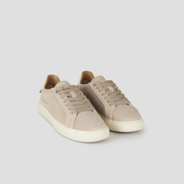 Sneakers Alexander Smith soho uomo in suede beige e tallone in pelle bianca - 4