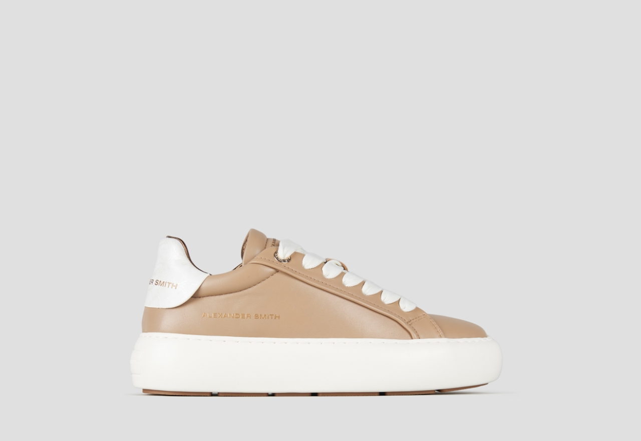 Sneakers Alexander Smith soho donna in pelle beige e tallone in laminato stropicciato - 1