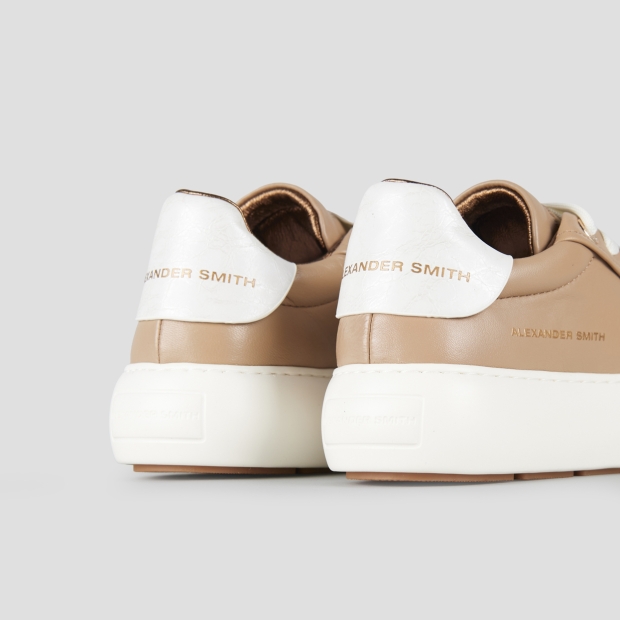 Sneakers Alexander Smith soho donna in pelle beige e tallone in laminato stropicciato - 5