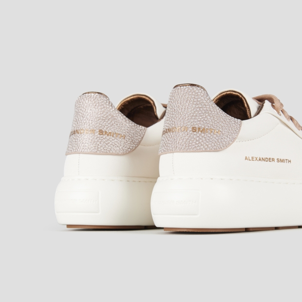 Sneakers Alexander Smith soho donna in pelle bianca e tallone rame con glitter - 5