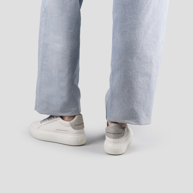 Sneakers Alexander Smith soho donna in pelle bianca e tallone argento con glitter - 2