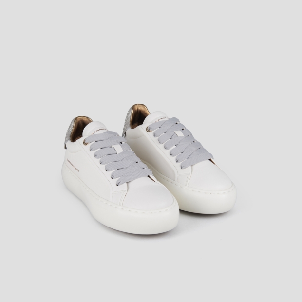 Sneakers Alexander Smith soho donna in pelle bianca e tallone argento con glitter - 4