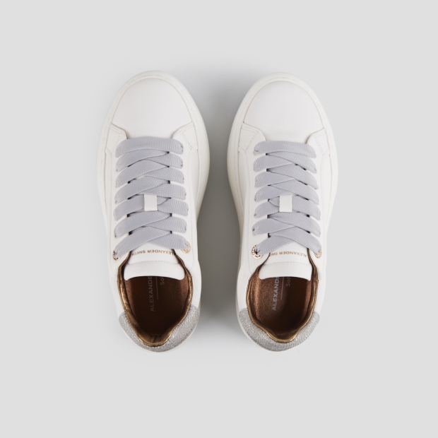 Sneakers Alexander Smith soho donna in pelle bianca e tallone argento con glitter - 6