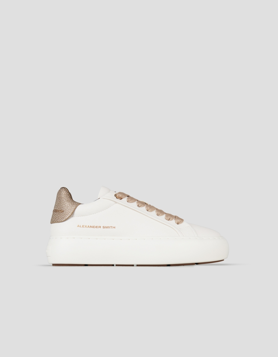 Sneakers Alexander Smith soho donna in pelle bianca e tallone oro con glitter - 1