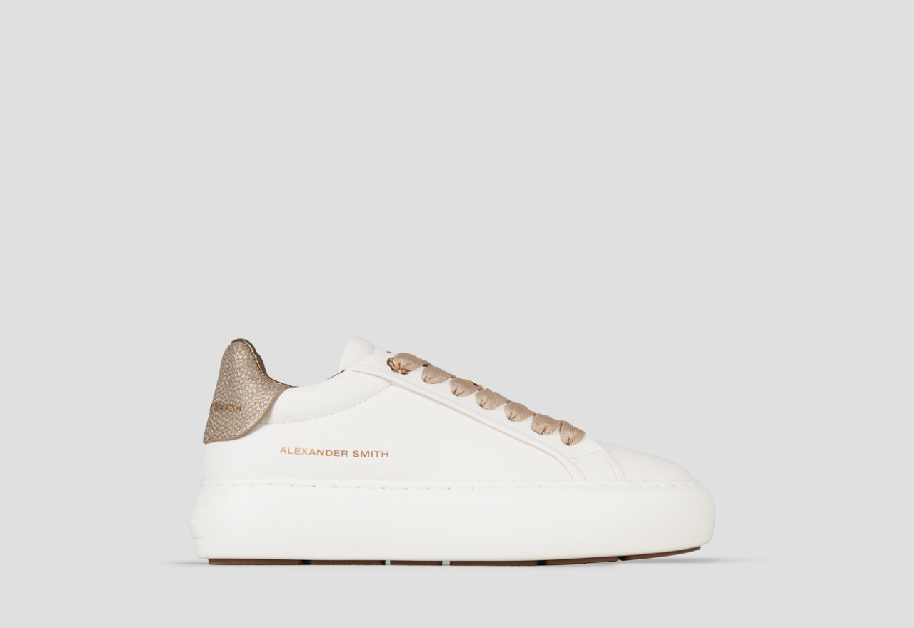Sneakers Alexander Smith soho donna in pelle bianca e tallone oro con glitter - 1