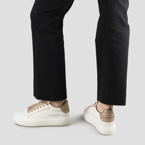 Sneakers Alexander Smith soho donna in pelle bianca e tallone oro con glitter - 2
