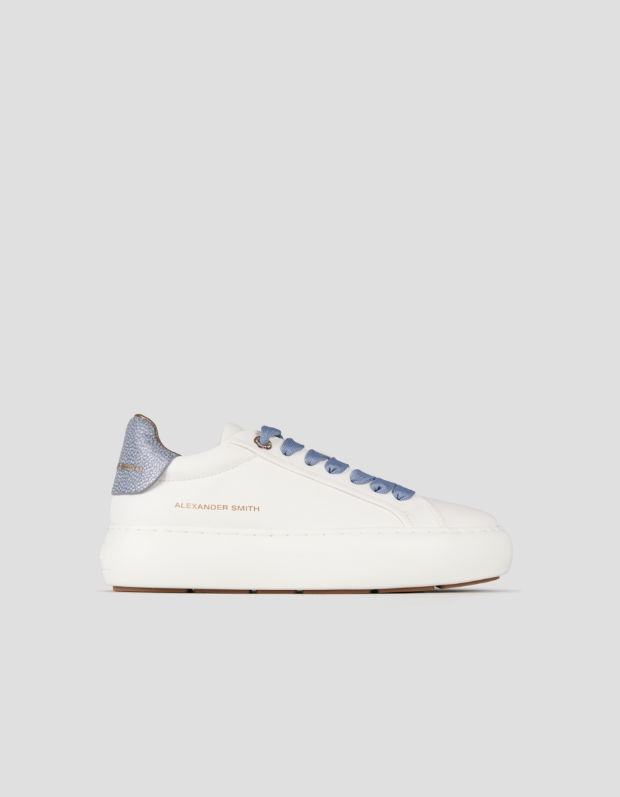 Sneakers Alexander Smith soho donna in pelle bianca e tallone azzurro con glitter - 1