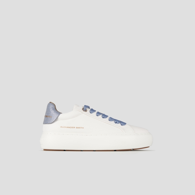 Sneakers Alexander Smith soho donna in pelle bianca e tallone azzurro con glitter - 1
