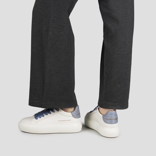 Sneakers Alexander Smith soho donna in pelle bianca e tallone azzurro con glitter - 2