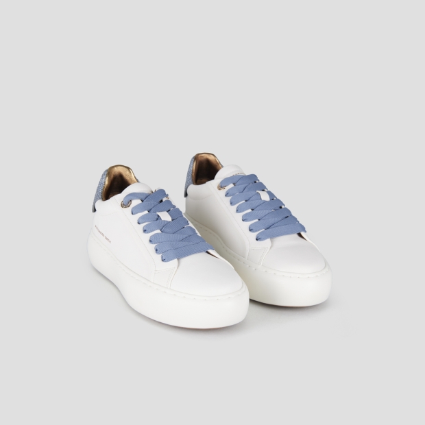 Sneakers Alexander Smith soho donna in pelle bianca e tallone azzurro con glitter - 4