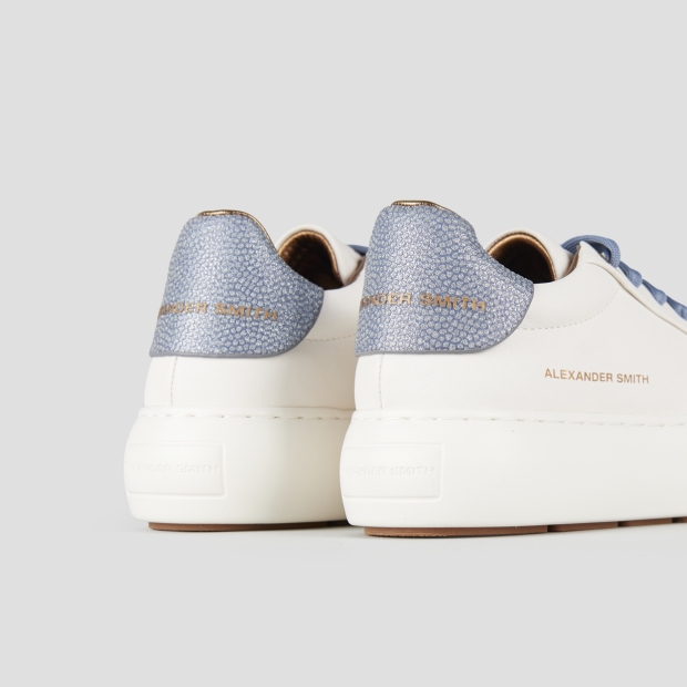 Sneakers Alexander Smith soho donna in pelle bianca e tallone azzurro con glitter - 5