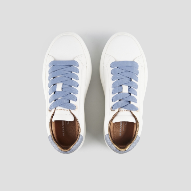 Sneakers Alexander Smith soho donna in pelle bianca e tallone azzurro con glitter - 6